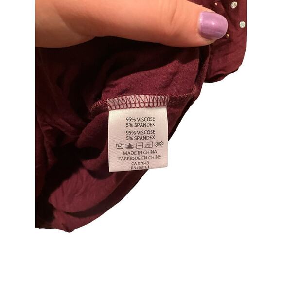 Belldini Top Women's Medium Burgundy Viscose Stretch Round Neck Dolman Sleeve - Picture 3 of 6